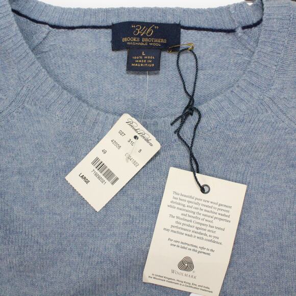 NewWithFlaws Large BrooksBrothers 346 Washable Wool Sweater LightBlue - Picture 5 of 11